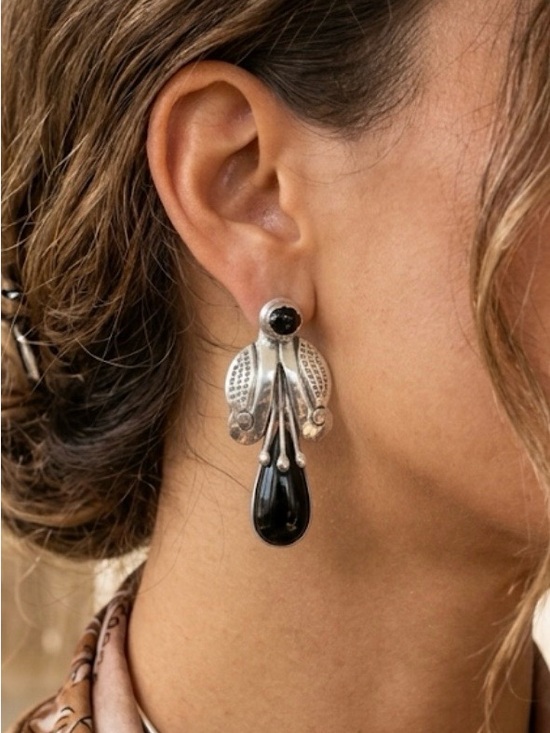 Taxco Jewelry - Vintage Taxco Sterling Silver Black Onyx Jacket Earrings 2 in 1 Convertible